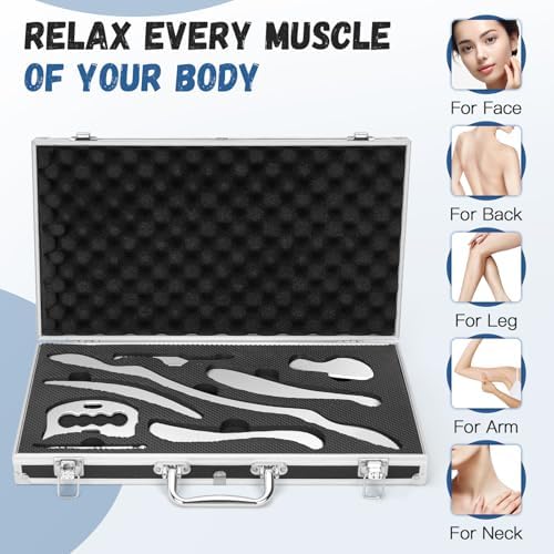 8 in 1 Stainless Steel Gua Sha Muscle Scraper Massage Tool Set IASTM Tools Portable Scraping Tool Physical Therapy Great Soft Tissue Mobilization with Carrying Case