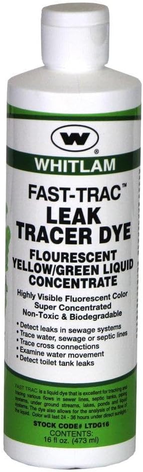 Fast-Trac FAST-Trac LTDG16 Liquid Leak Tracing Dye, Yellow Green, 16 Ounce Bottle, Treats Up to 12,500 Gallons.