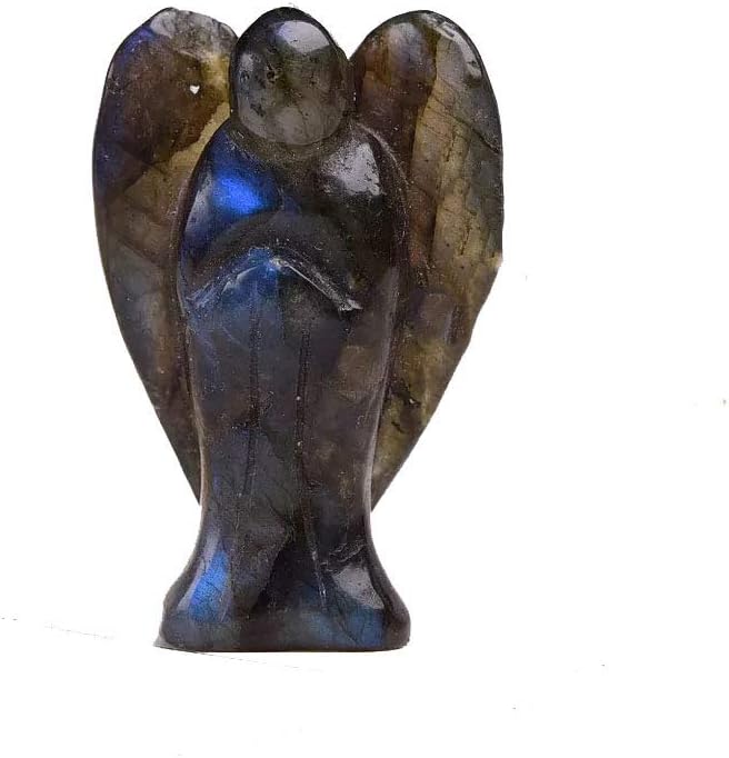 Hand-Carved Labradorite Guardian Pocket Angel Healing Worry Stone Natural Gemstone Crystal Quartz Healing Statue 3 inch (Labradorite 3")