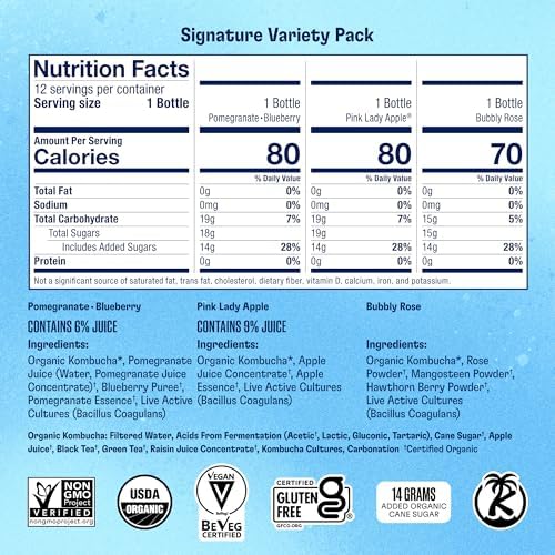 Health-Ade Signature Variety Pack Kombucha Tea, Organic Drink with Living Probiotics, Detoxifying Acids, Supports Gut Health, Non-GMO, Vegan, Gluten Free, 12 Pack (16 Fl Oz Bottles)