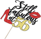 Still Fabulous at 56 Cake Topper,Happy 56th Birthday Cake Topper, Queen High heels Big Red lips Cake Topper,Women 56th Birthday Party Cake Decorations