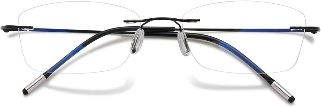 VEVESMUNDO Frameless Reading Glasses Blue Light Blocking Metal Titanium Clear Rimless Eyewear Glasses for Men Women