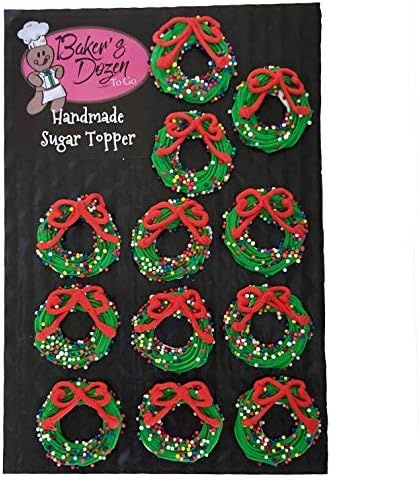 Christmas Wreath 12 pc Edible Royal Icing Cupcake Topper by BakersDozenToGo (Choose Style Below)