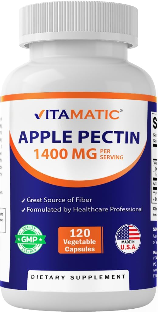 Vitamatic Apple Pectin 700mg – 120 Vegetarian Capsules per Bottle Natural Dietary Fiber Supplement – Supports Digestive Health & Regularity*