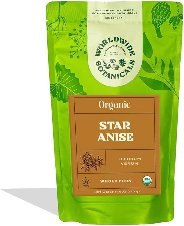 Worldwide Botanicals Organic Star Anise Root – 6 oz – 100% Illicium verum – Whole, Fragrant, Anise & Licorice-like Flavor for Tea, Culinary Recipes, Potpourri, Perfumes, Liquors – 6 ounces