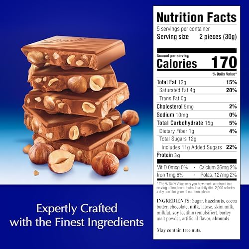 Lindt CLASSIC RECIPE Whole Hazelnut Milk Chocolate Candy Bar, Milk Chocolate Candy, 5.3 oz. (14 Pack)