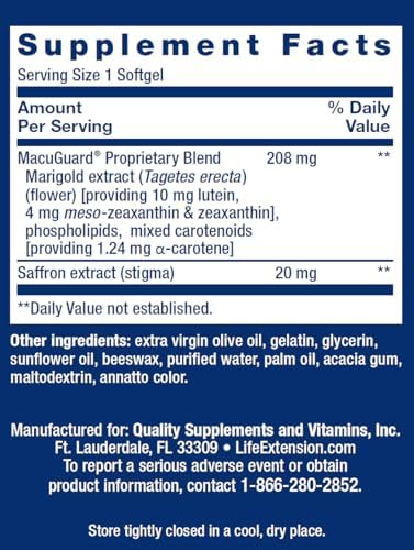 Life Extension MacuGuard Ocular Support with Saffron, 100 softgels