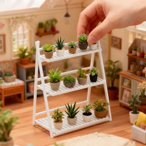 Miniature Flower Pot Stand Model Toy Dollhouse Furniture Display Rack for Mini Plants Creative Home Decor and Classroom Rewards
