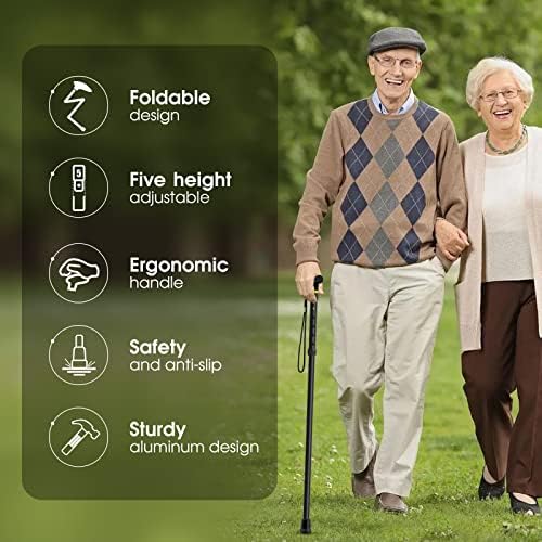 Folding Cane, Walking Poles with Adjustable Height, Canes for Men, Women and for The Elderly, Aids for People WithLlimited Mobility(Black)