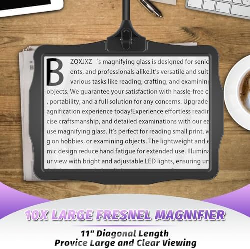 Large 5X Rechargeable Magnifying Glass with Light and Stand, 50 LED Flexible Gooseneck Hands Free Magnifying Desk Lamp,Full Large Page Magnifier for Reading,Sewing,Crafts,Painting,DIY