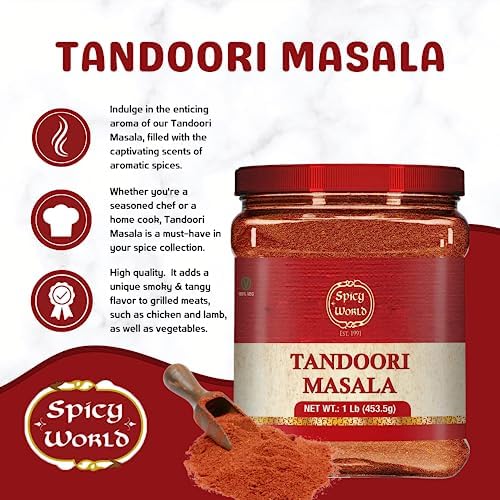 Spicy World Tandoori Masala 1 LB Jar Pack (Bulk Spice) - 16 Ounce - Seasoning - Natural, No Colors Added - Tikka Masala -
