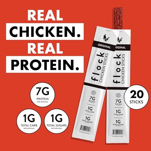 Flock Chicken Meat Sticks 20 Count | GLP-1 Friendly High Protein Chicken Sticks 7g Protein | Healthy Meat Snacks Keto | Protein Meat Sticks Low Carb | Gluten Free Healthy Protein Snack