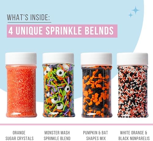 Sweets Indeed Sprinkles, 4 Pack, Edible Sprinkle Mix, Perfect for Cake Decorations, Baking, Ice Cream, Cookies, Cupcake Topper (Halloween)