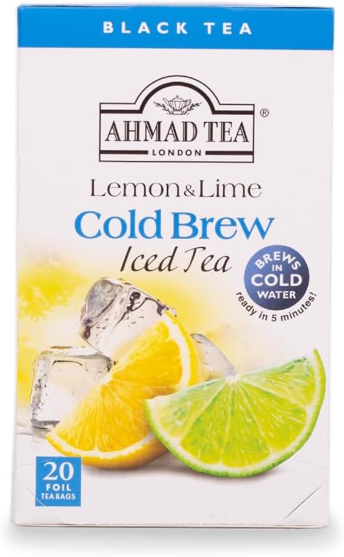 Ahmad Tea Black Tea, Cold Brew Lemon and Lime Teabags, Iced Tea, 20 ct (Pack of 6) - Caffeinated and Sugar-Free