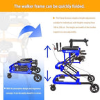 Four-Wheel Rolling Walker with Seat, Height-Adjustable, Quick-Fold Design, Width-Adjustable Wheels with Brakes, Adjustable Back Support, Walker for People with Mobility Difficulties. (Blue)