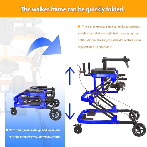 Four-Wheel Rolling Walker with Seat, Height-Adjustable, Quick-Fold Design, Width-Adjustable Wheels with Brakes, Adjustable Back Support, Walker for People with Mobility Difficulties. (Blue)