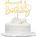 Happy 14 th birthday cake Topper,Mirrored Gold Acrylic Durable Cake Topper,14th Birthday Party Cake Decorations, Hello 14th years old, Happy fourteen years old, Birthday Party Decorations