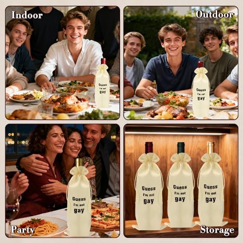 ZuEiiDop Funny Bachelor Party Decorations Favors Guess I'm Not Gay Wine Bag for Groom to Be Wedding Engagement Gifts for Men Him Groom to Be Gifts Wedding Engagement Bachelor Party Supplies