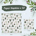 Quera 50 Pack Christmas Paper Napkins Christmas Tree Green 6.5'' x 6.5" Disposable White Beverage Napkins Decorative Table Napkin for New Year Winter Dinner Merry Christmas Holiday Xmas Party Supplies
