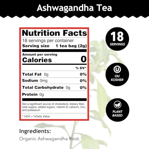 Buddha Teas - Ashwagandha Root Tea - Herbal Tea - Promote Cleansing & Wellness - With Antioxidants & Minerals - Clean Ingredients - Caffeine Free - OU Kosher - 18 Tea Bags (Pack of 1)