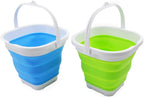 SAMMART 2.6L (0.68 Gallon) Super Mini Sqare Collapsible Plastic Bucket - Foldable Square Tub - Portable Fishing Water Pail - Space Saving Outdoor Waterpot (Marine Blue + Grass Green, Set of 2)