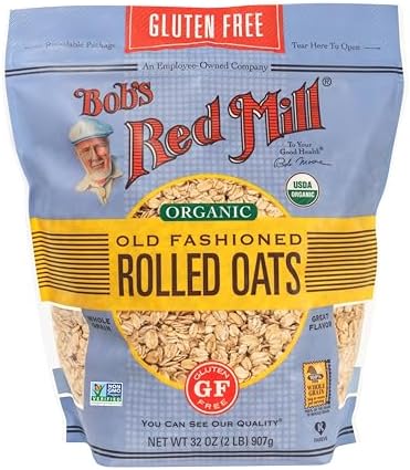 Bob's Red Mill Gluten Free Organic Old Fashioned Rolled Oats, 32oz (Pack of 4) - Non GMO, Whole Grain, Vegan, Kosher