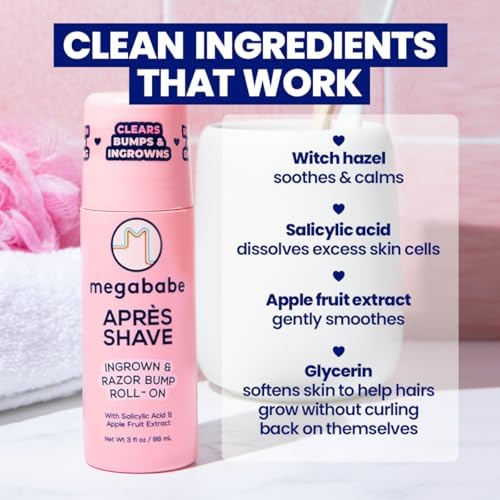 Megababe Après Shave (3.0 fl oz) | Post-Shave & Waxing | Ingrown Hair & Razor Bump Roll-On Treatment for Women | Bikini, Armpits & Legs