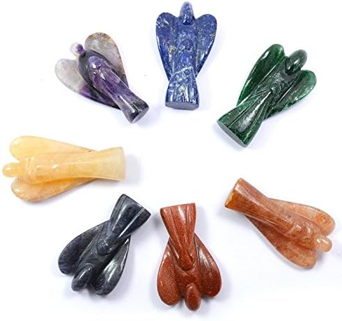 Jet 7 Chakra Agate Angels Set -Reiki Healing - Meditation- 7 Chakra Gifts - Healing Agate Crystals Angels Holistic Balancing Polished Agate Stones Set of 7 - Reiki - Metaphysical - Crafting