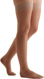 EvoNation Women's USA Made Thigh High Graduated Compression Stockings, 20-30 mmHg – Firm Pressure Sheer Socks, Lace Top Support Hose