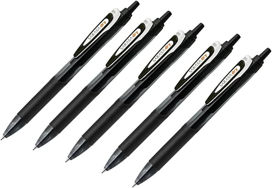 Zebra Sarasa Dry Gel Ink Pen Black (JJ31-BK), 0.5mm Fine, 5 pens per Pack (Japan Import)