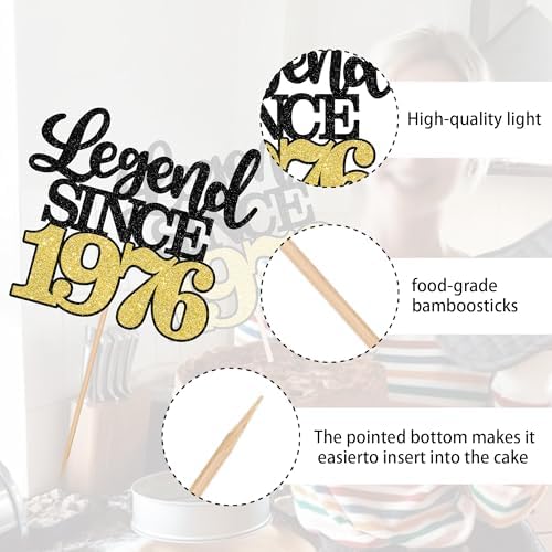 1 PCS Legend Since 1976 Cake Topper Black Gold Glitter Fifty Happy 50th Birthday Cake Pick Cheers to 50 Years Cake Decoration for 50th Birthday Wedding Anniversary Party Decorations Supplies