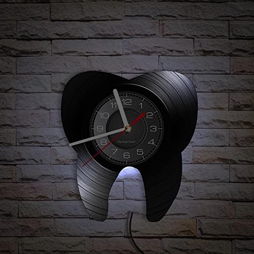 12 Inch Dental Tooth LED Wall Clock with 7 Luminous Modes, Modern Decorative Analog Vinyl Record Wall Clock Silent Quartz Non Ticking for Dental Clinic Office Decor Dentist Doctors Gifts