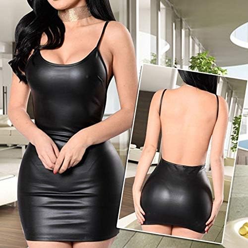 Women Latex Dress Sleeveless V-Neck Clubwear Party Backless Leather Lingerie