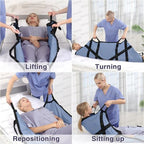 NIHAO Draw Sheet with Handles Positioning Bed Pad Washable 45" x 36" Multipurpose Patented Patient Transfer Sheet for Bedridden Lifting Turning Sliding, Blue Gray