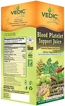 Vedic Juice Papaya Leaf + Flavor Papaya - Blood Platelet Juice - Supports Immune & Digestive Enzyme Health - 33.8oz, Ideal for Daily Use