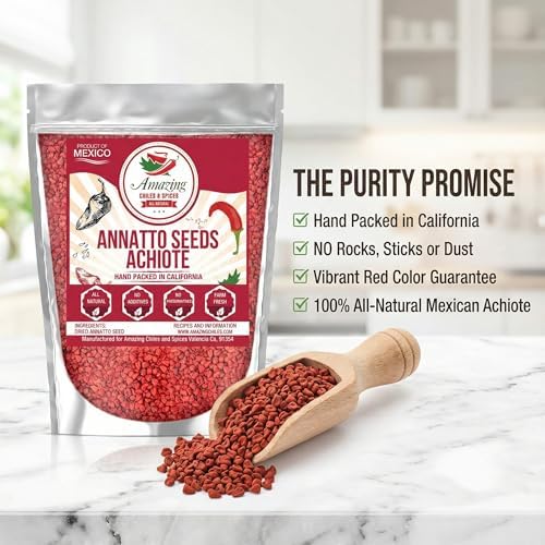 Achiote Seeds – Whole Annatto 4oz. Premium All Natural, Add Color and Mild Flavor in Soup, Stews, Meats and Mexican Recipes