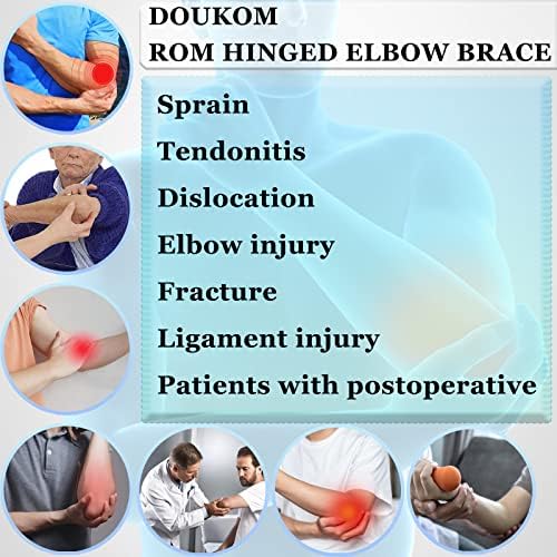 Hinged Post Op Elbow Brace, Adjustable Range of Motion Support Stabilizer for Dislocated Arm, Post Tendon Injury & Surgery Pain Relief Recovery, Right