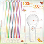 Kanayu 100 Pcs Mini Handheld Magnifying Glass for Kids 5X 15X Hand Lens Small Magnify Glasses Lens Plastic Magnifier with 100 Lanyard for Reading Home School Classroom Outdoor Science Observation