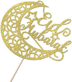 Eid Mubarak Cake Topper，Glitter Moon Star Ramadan Kareem,Umrah Mubarak Cake Topper,Happy Eid Islamic Muslim Party Cake Decorations