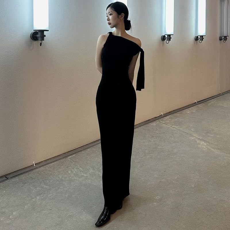 Sexy Solid Color O-Neck Sleeveless Slim Fit Long Dress Summer Evening Party Clubwear for Women