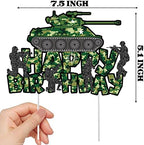 Camo Cake Topper Tank Birthday Cake Decoration Camouflage Happy Birthday Cake Decor for Army Soldier Military Theme Baby Shower Supplies