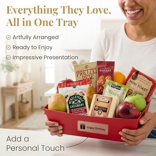 Capalbo's Fruit and Cheese Gift Basket Deluxe | Cheese and Fruit Gift Baskets w/Cheddar & Cranberry Cheeses, Fresh Fruits, Crackers & More | Gift-Ready Packaging w/Personalized Message