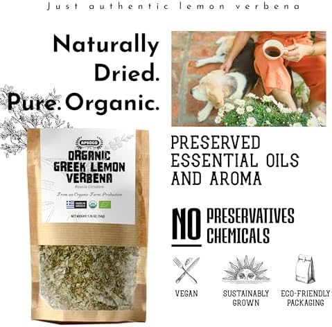 APSOGO Organic Lemon Verbena Tea (Aloysia Citrodora) Loose Leaf - Greek Herbal Tea, Caffeine Free, Fresh Citrus Flavor, Calming Digestive Herbal Infusion - 1.76oz