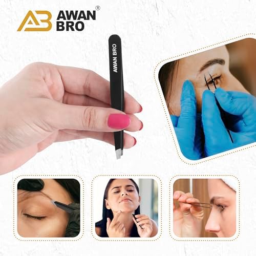 Premium Eyebrow Tweezers Set – Stainless Steel 4 Piece Black Tweezers for Women Facial Hair, Tweezer for Men & Women Perfect for Eyebrow Shaping - Includes Carrying Case & 4 Types of Tweezer.