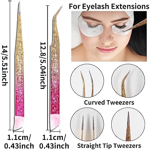 Ouligay 2Pcs Double Ended Nail Art Tweezers Stainless Steel Tweezer Straight Curved Tip Tweezers with Silicone Pressing Head for Nail Crafts Rhinestone Stickers Jewel Gem Picker Tool