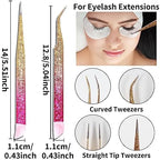 Ouligay 2Pcs Double Ended Nail Art Tweezers Stainless Steel Tweezer Straight Curved Tip Tweezers with Silicone Pressing Head for Nail Crafts Rhinestone Stickers Jewel Gem Picker Tool