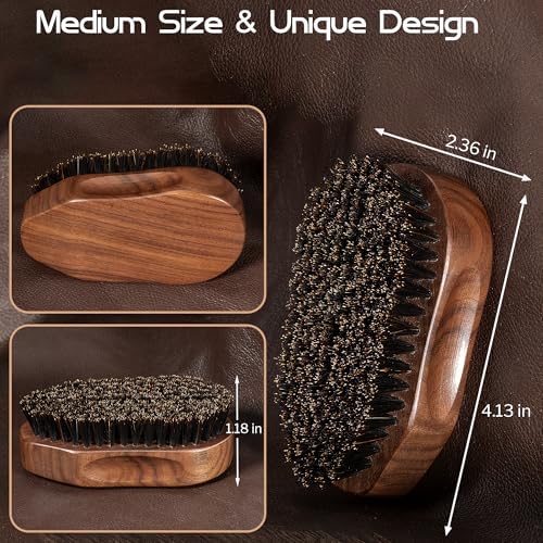 3PCS Beard Brush Comb Set for Men, Black Walnut Wood Dual Beard Comb & Case, Men's Natural Wooden Mustache Brush Kit - Medium Hardness