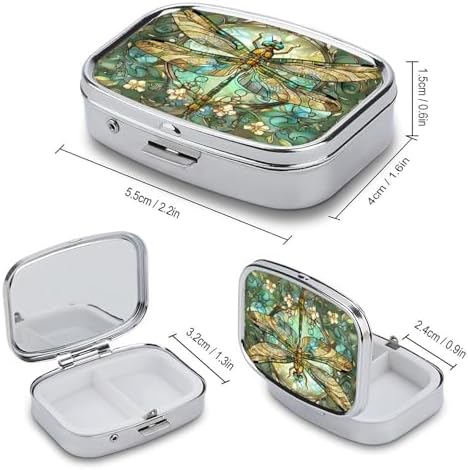 Metal 2 Compartment Pill Organizer Travel Friendly Portable Compact Pill Box Cute Pill Case to Hold Vitamins,Fish Oil,Supplements,Meds,Tablet for Purse,Pocket. (Dragonfly)