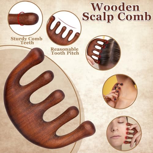 ProSuites 3 Pcs Wooden Head Scalp Massager Comb, Head Massage Tool for Relaxation Hair Gua Sha Comb for Mother,Gaughter,Wife
