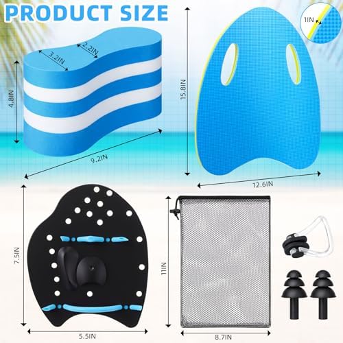 1 Set Swimming Pool Training Kit Swim Paddles Pull Buoy and A-Type Kickboard with Nose Clip Ear Plugs for Pool Training Aids for Swimmers & Beginners Stroke Technique